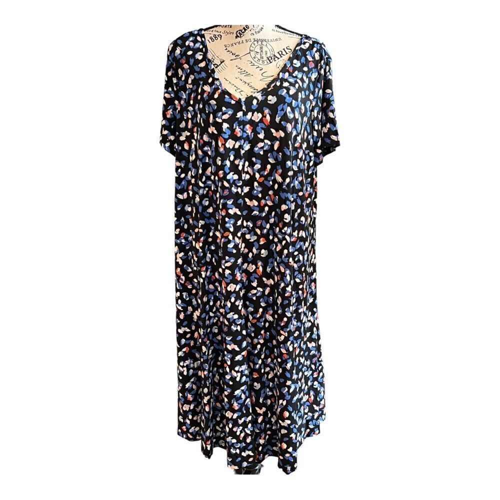 NWT Roamans Slinky Knit V Neck Fit and Flare Dress Size Large